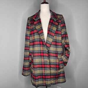 KAREN KANE blazer jacket multicolor wool blend plaid women's size Large